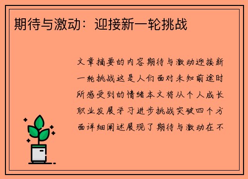 期待与激动：迎接新一轮挑战